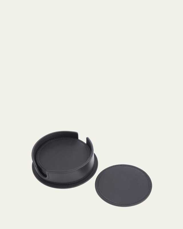 Monogrammed Leather Coasters & Holder, Set of 6
